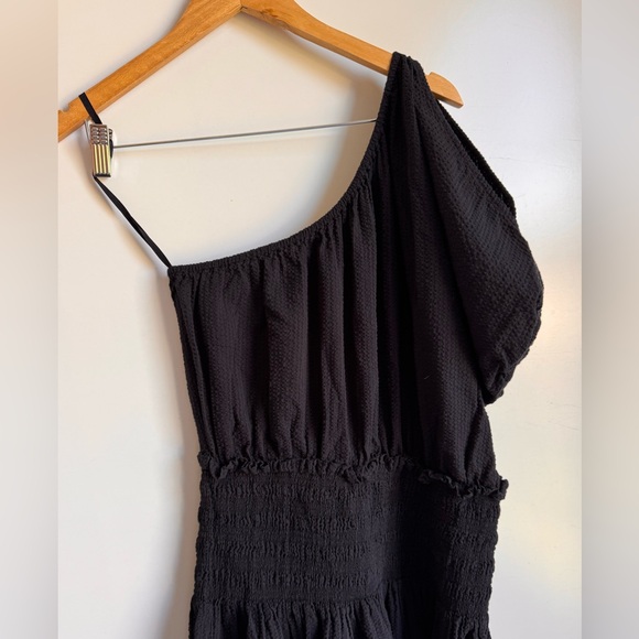 APIECE APART Marta One Shoulder Maxi Dress Navy Blue Medium Knit Gauzy Puff - Picture 3 of 13